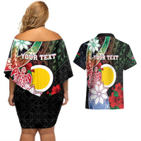 Personalised Vanuatu Shefa Day Couples Matching Off Shoulder Short Dress and Hawaiian Shirt Floral Pattern LT05 - Polynesian Pride