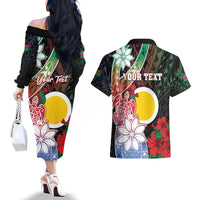Personalised Vanuatu Shefa Day Couples Matching Off The Shoulder Long Sleeve Dress and Hawaiian Shirt Floral Pattern LT05 - Polynesian Pride