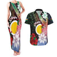 Personalised Vanuatu Shefa Day Couples Matching Tank Maxi Dress and Hawaiian Shirt Floral Pattern LT05 Black - Polynesian Pride