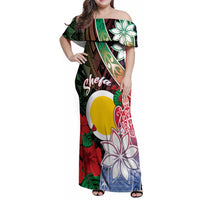 Personalised Vanuatu Shefa Day Family Matching Off Shoulder Maxi Dress and Hawaiian Shirt Floral Pattern LT05 Mom's Dress Black - Polynesian Pride