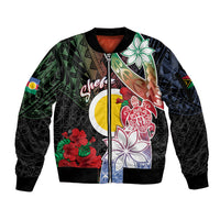 Personalised Vanuatu Shefa Day Sleeve Zip Bomber Jacket Floral Pattern LT05 Unisex Black - Polynesian Pride