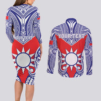 Personalised Taiwan Couples Matching Long Sleeve Bodycon Dress and Long Sleeve Button Shirt Austronesian Tribal Tattoo Red - Polynesian Pride