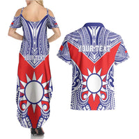 Personalised Taiwan Couples Matching Summer Maxi Dress and Hawaiian Shirt Austronesian Tribal Tattoo Red - Polynesian Pride
