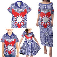Personalised Taiwan Family Matching Puletasi and Hawaiian Shirt Austronesian Tribal Tattoo Red - Polynesian Pride