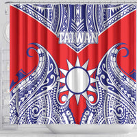 Taiwan Shower Curtain Austronesian Tribal Tattoo Red - Polynesian Pride