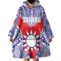 Personalised Taiwan Wearable Blanket Hoodie Austronesian Tribal Tattoo Red - Polynesian Pride