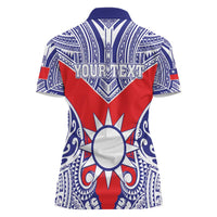 Personalised Taiwan Women Polo Shirt Austronesian Tribal Tattoo Red - Polynesian Pride