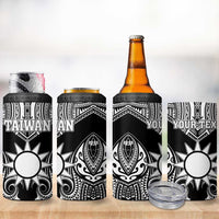 Personalised Taiwan 4 in 1 Can Cooler Tumbler Austronesian Tribal Tattoo Black - Polynesian Pride