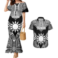Personalised Taiwan Couples Matching Mermaid Dress and Hawaiian Shirt Austronesian Tribal Tattoo Black - Polynesian Pride