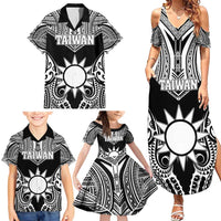 Personalised Taiwan Family Matching Summer Maxi Dress and Hawaiian Shirt Austronesian Tribal Tattoo Black - Polynesian Pride