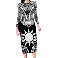 Personalised Taiwan Long Sleeve Bodycon Dress Austronesian Tribal Tattoo Black LT05 Long Dress Black - Polynesian Pride