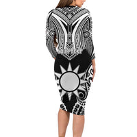 Personalised Taiwan Long Sleeve Bodycon Dress Austronesian Tribal Tattoo Black LT05 - Polynesian Pride