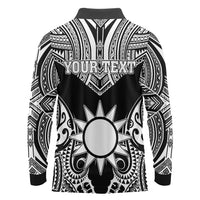 Personalised Taiwan Long Sleeve Polo Shirt Austronesian Tribal Tattoo Black - Polynesian Pride