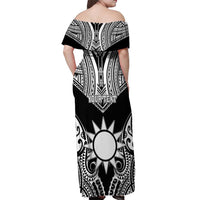 Personalised Taiwan Off Shoulder Maxi Dress Austronesian Tribal Tattoo Black - Polynesian Pride
