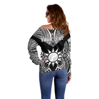 Personalised Taiwan Off Shoulder Sweater Austronesian Tribal Tattoo Black - Polynesian Pride