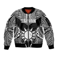 Personalised Taiwan Sleeve Zip Bomber Jacket Austronesian Tribal Tattoo Black - Polynesian Pride