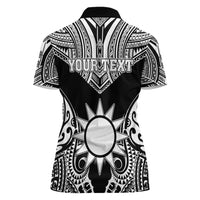 Personalised Taiwan Women Polo Shirt Austronesian Tribal Tattoo Black - Polynesian Pride