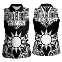 Personalised Taiwan Women Sleeveless Polo Shirt Austronesian Tribal Tattoo Black - Polynesian Pride