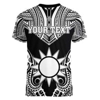 Personalised Taiwan Women V-Neck T-Shirt Austronesian Tribal Tattoo Black - Polynesian Pride