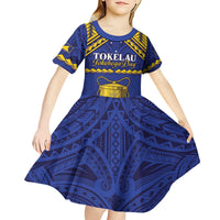 Personalised Tokelau Happy Tokehega Day Kid Short Sleeve Dress Polynesian Tribal Tattoo
