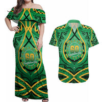 Cook Islands Constitution Day Couples Matching Off Shoulder Maxi Dress and Hawaiian Shirt 60th Anniversary - Polynesian Pride