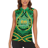 Cook Islands Constitution Day Women Sleeveless Polo Shirt 60th Anniversary - Polynesian Pride