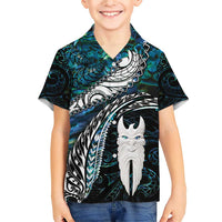 New Zealand Aotearoa Family Matching Short Sleeve Bodycon Dress and Hawaiian Shirt Maori Hei Rehua Paua Shell Glitter Green LT05 Son's Shirt Green - Polynesian Pride