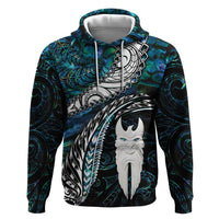 New Zealand Aotearoa Zip Hoodie Maori Hei Rehua Paua Shell Glitter Green