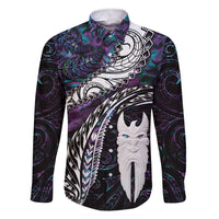 New Zealand Aotearoa Family Matching Short Sleeve Bodycon Dress and Hawaiian Shirt Maori Hei Rehua Paua Shell Glitter Purple