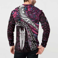 New Zealand Aotearoa Button Sweatshirt Maori Hei Rehua Paua Shell Glitter Pink LT05 - Polynesian Pride