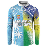 Personalised Happy Malampa Fiji Day Button Sweatshirt Half Mix Style LT05 Blue - Polynesian Pride