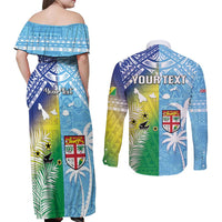 Personalised Happy Malampa Fiji Day Couples Matching Off Shoulder Maxi Dress and Long Sleeve Button Shirt Half Mix Style