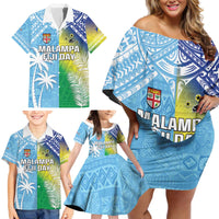 Personalised Happy Malampa Fiji Day Family Matching Off Shoulder Short Dress and Hawaiian Shirt Half Mix Style