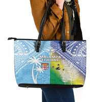 Happy Malampa Fiji Day Leather Tote Bag Half Mix Style LT05 - Polynesian Pride