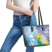 Happy Malampa Fiji Day Leather Tote Bag Half Mix Style LT05 - Polynesian Pride