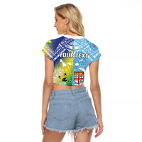 Personalised Happy Malampa Fiji Day Raglan Cropped T Shirt Half Mix Style LT05 - Polynesian Pride