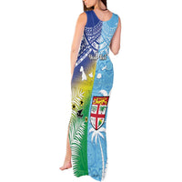 Personalised Happy Malampa Fiji Day Tank Maxi Dress Half Mix Style LT05 - Polynesian Pride