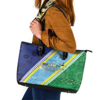 Love Malampa Fiji Day Leather Tote Bag Together We Grow LT05 Blue - Polynesian Pride