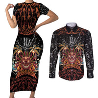 Aloha Halloween Couples Matching Short Sleeve Bodycon Dress and Long Sleeve Button Shirt Horror Tiki Heavy Metal Style - Polynesian Pride