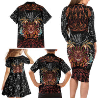 Aloha Halloween Family Matching Long Sleeve Bodycon Dress and Hawaiian Shirt Horror Tiki Heavy Metal Style - Polynesian Pride