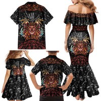 Aloha Halloween Family Matching Mermaid Dress and Hawaiian Shirt Horror Tiki Heavy Metal Style - Polynesian Pride