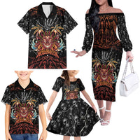 Aloha Halloween Family Matching Off The Shoulder Long Sleeve Dress and Hawaiian Shirt Horror Tiki Heavy Metal Style - Polynesian Pride