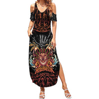 Aloha Halloween Family Matching Summer Maxi Dress and Hawaiian Shirt Horror Tiki Heavy Metal Style - Polynesian Pride