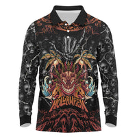 Aloha Halloween Long Sleeve Polo Shirt Horror Tiki Heavy Metal Style - Polynesian Pride