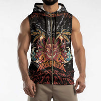 Aloha Halloween Sleeveless Zip Hoodie Horror Tiki Heavy Metal Style - Polynesian Pride