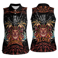 Aloha Halloween Women Sleeveless Polo Shirt Horror Tiki Heavy Metal Style - Polynesian Pride