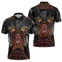 Aloha Halloween Zipper Polo Shirt Horror Tiki Heavy Metal Style - Polynesian Pride