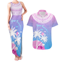 Personalised Fiji Your Paradise Festival Couples Matching Tank Maxi Dress and Hawaiian Shirt With Fijian Masi Tapa Pattern LT05 Blue - Polynesian Pride