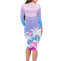 Personalised Fiji Your Paradise Festival Long Sleeve Bodycon Dress With Fijian Masi Tapa Pattern LT05 - Polynesian Pride