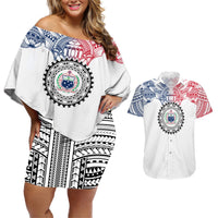 Samoa Black Saturday Couples Matching Off Shoulder Short Dress and Hawaiian Shirt Polynesian Tribal Simple Style LT05 White - Polynesian Pride